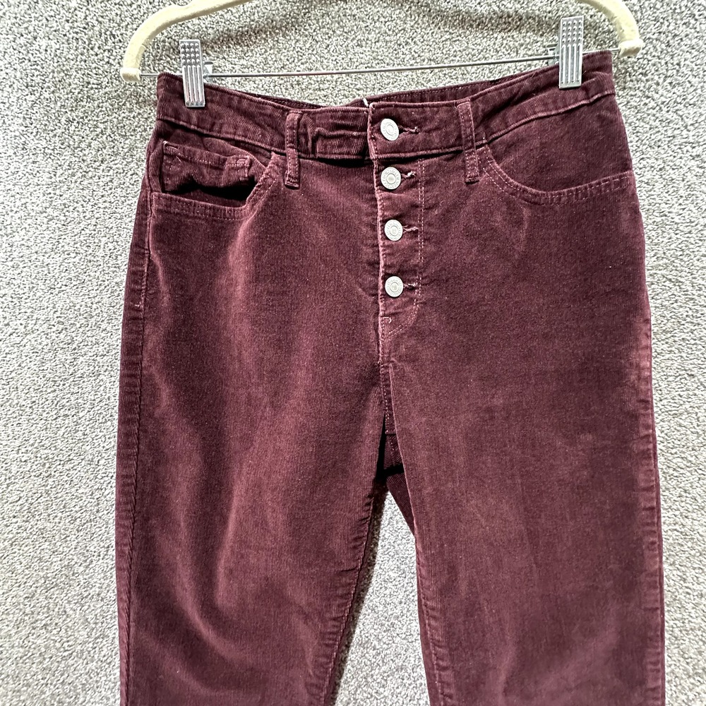 Levis 721 Corduroy Pants Women 29 Burgundy High Rise Skinny Exposed Button Fly - Picture 8 of 16